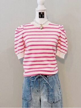 Matty Knitted Sweater Top- Pink & White